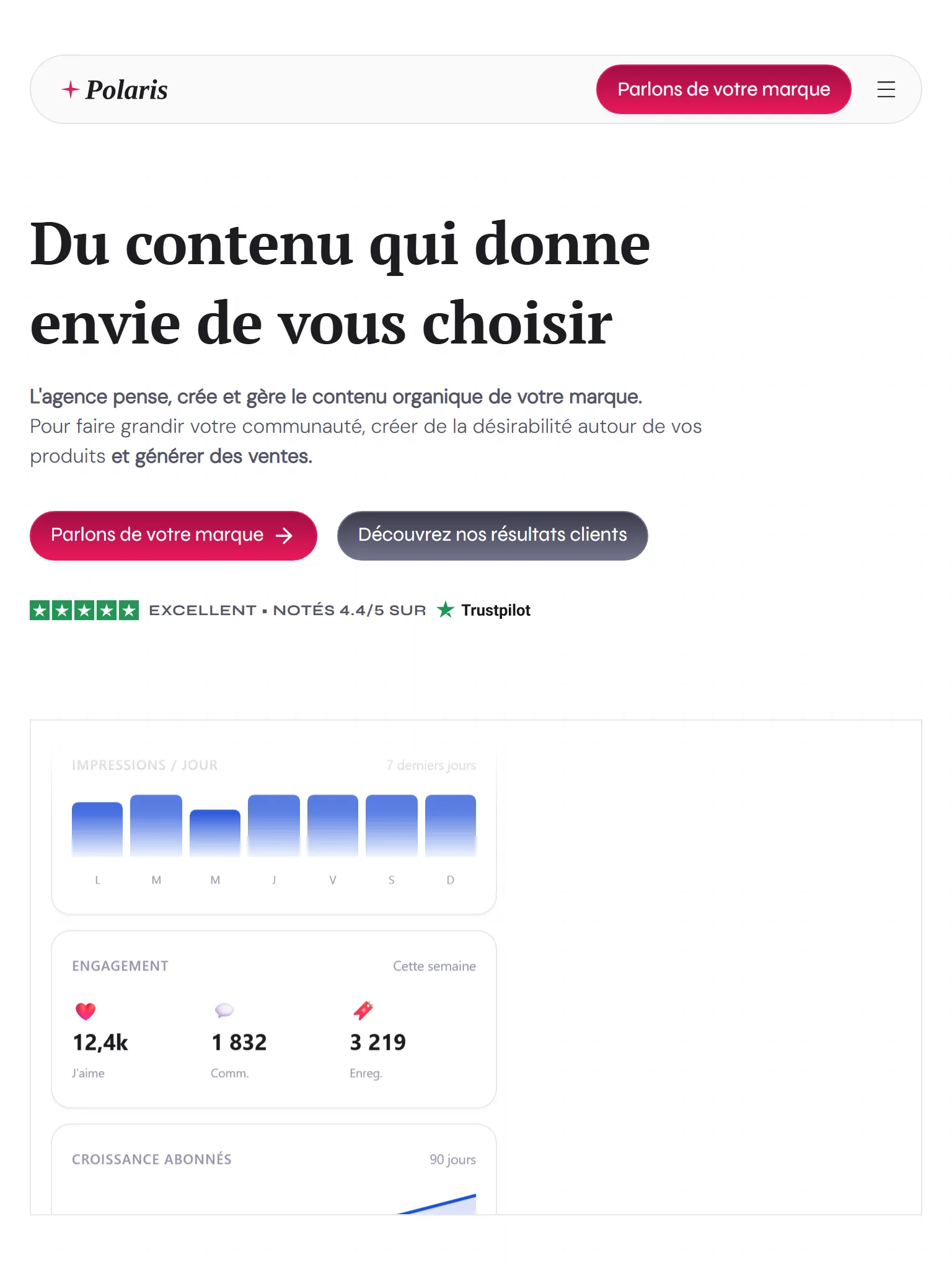 Accueil du site Polaris, version tablette